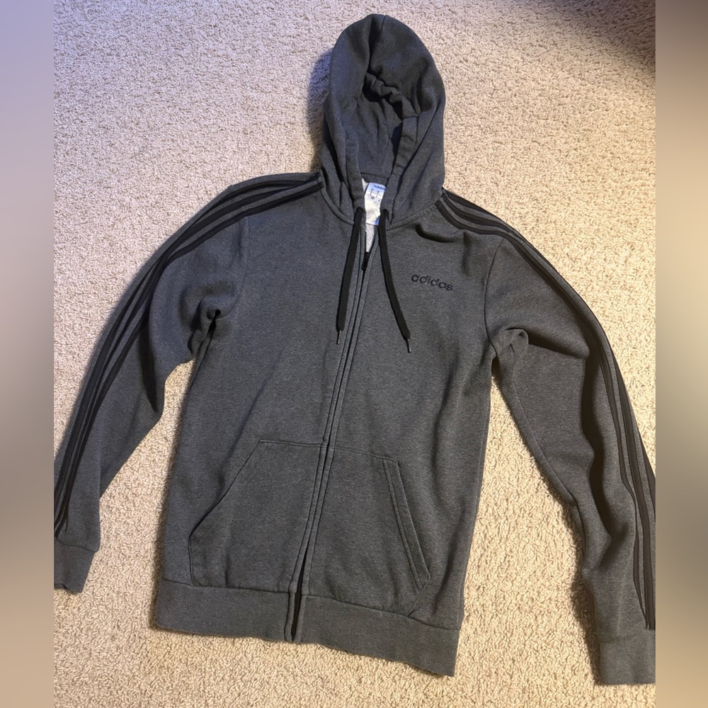 Adidas Men's Adult Small Gray Black Stripes Zip-Up Hoodie New without Tags